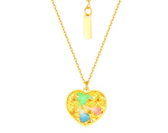 24K Gold Heart Pendant Necklace,  Vintage Handmade Jewelry