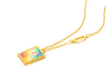 24K Solid Gold Butterfly Pendant Necklace, Dainty Birthday Gift