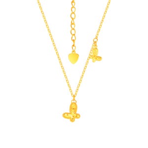 24K Solid Gold Butterfly Pendant Necklace, Minimalist Charm Jewelry