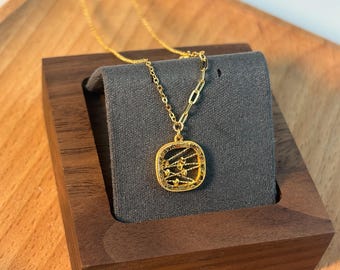 24K Solid Gold Openwork Pendant Necklace - 17.72in Real Gold Chain