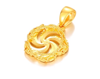 24k Gold Floral Pendant Necklace, Romantic Twisted Wire Charm