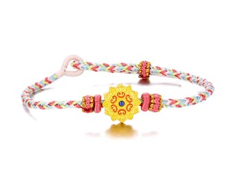 24K Solid Gold Floral Armband, gewebte Blume & Diamant Akzent