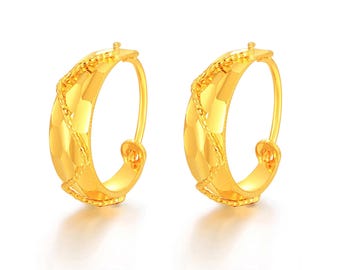 Unique 24K Solid Gold Half-Moon Earrings.24K Pure Gold  Curve Stud Earrings.Anniversary Earrings Gift.G0261