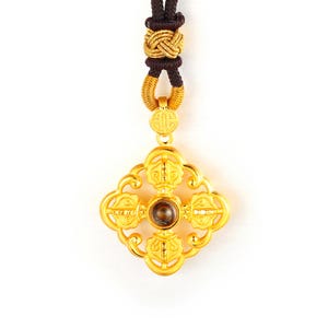 24K Gold Woven Necklace, Lucky Pure Gold Pendant, 17.72in
