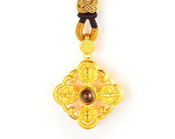 Collana intrecciata in oro 24 carati, ciondolo portafortuna in oro puro, 17,72 pollici