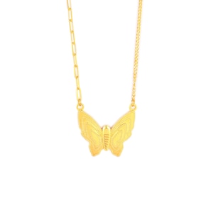 Dainty 24K Solid Gold Butterfly Pendant.45cm Adjustable Chain Gold Necklace.Minimalist Animal Necklace Gift.G0286