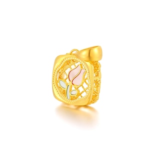 24K 999 Pure Gold Pendant, 24K Solid Gold Rose Necklace, Charming Gold Rose Flower Pendant, Birthday Gift for Her.