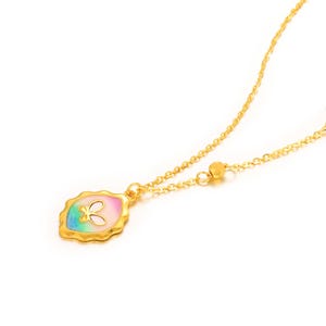 24K Solid Gold Butterfly Necklace, Dainty Oval Pendant, 45cm