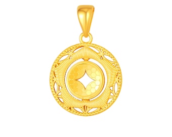 24K Pure Gold Round Pendant Necklace