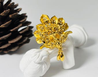 Anel em ouro puro 999, elegante pavão maciço 24K, encantador presente de casamento, aniversário ou qualquer outra ocasião.