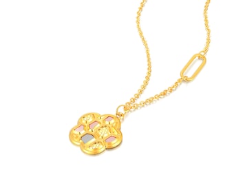 24K Solid Gold Flower Necklace, 999 Gold Pendant, 45cm Chain