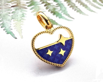 24K Pure Gold Heart & Star Pendant Necklace, Delicate Gift