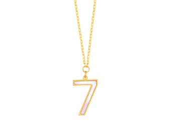 24K Solid Gold Number 7 Pendant Necklace,  Dainty Gold Charm