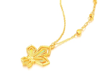 24K Solid Gold Triangle Pendant Necklace, Dainty Crown Charm, 45cm Chain