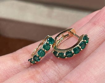 Handmade Women Half-Moon Drop Earrings: 18K Pure Gold, Emerald Jewelry, Vintage