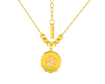 24K Solid Gold Flower Pendant Necklace: Pure Gold Floral Chain