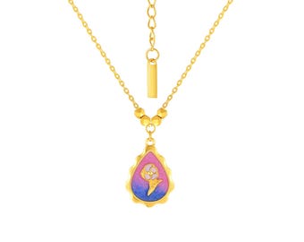 24K Solid Gold Flower Pendant Necklace: Dainty Floral Jewelry, 45cm Chain