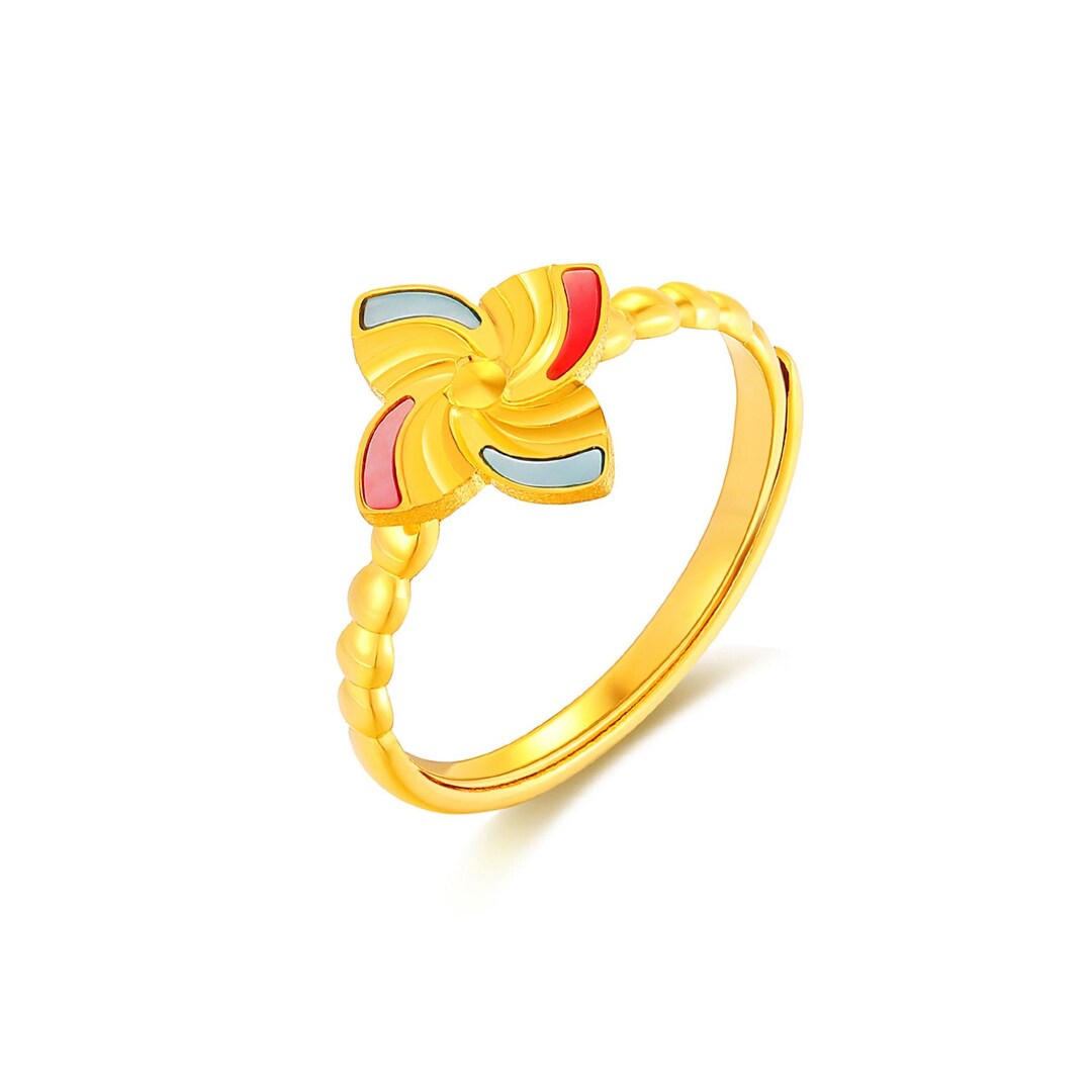 24K Pure Gold Windmill Ring, Minimalist Solid Gold Band - Etsy