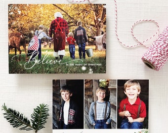 Berry Believe Christmas Photo Card - Holiday Card with holly design - Christmas Photo Cards - Printed or Printable File