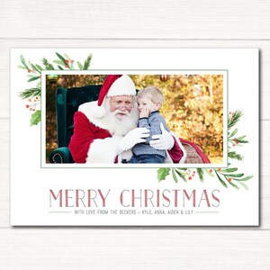 Greenery Christmas Card Design - Holiday Photo Card - Holly and Berry Christmas Photo Card - Printed or Printable File - Free Shipping