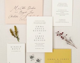 Modern Elegance Color Wedding Invitation - Modern Wedding Invitation - Minimal Invitation Sample Set
