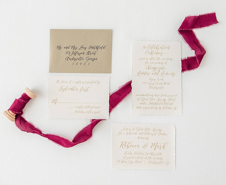 Gold Script Wedding Invitations Printed on Cotton Cardstock Etsy