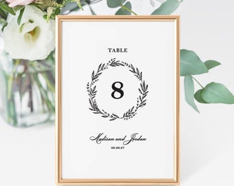 Classic Wreath Table Numbers - classic table number cards - wedding table numbers - reception table numbers