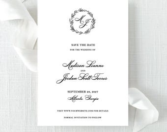 Classic Wreath Save the Date - Traditional Save the Date - black and white save the date