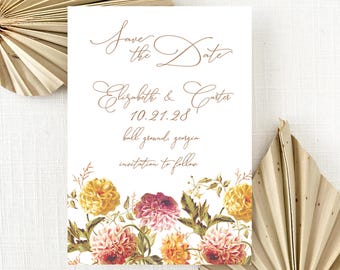 Modern Calligraphy Dahlia Save the Date - Dahlia Save the Date - Floral Save the Date