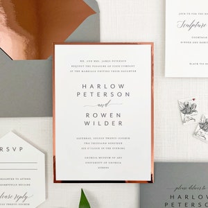 Copper and Grey Modern Wedding Invitation Set Sample Copper Invitations Grey Wedding Invitations SAMPLE SET image 2