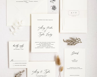 Modern Minimal Wedding Invitation -  Modern Script Wedding Invitation - Minimal Invitation Sample Set