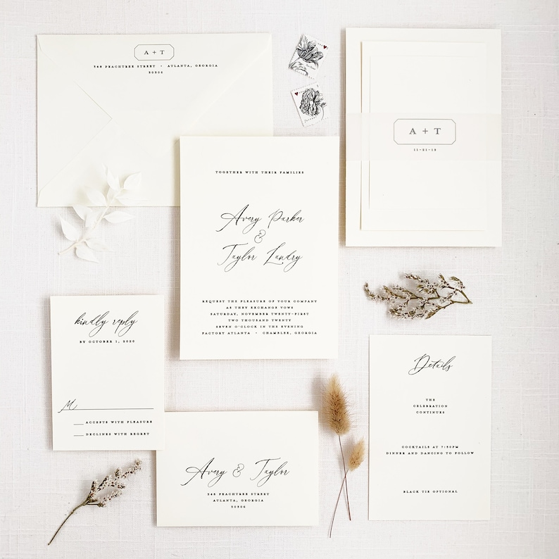 Modern Minimal Wedding Invitation - Modern Script Wedding Invitation - Minimal Invitation Sample Set image 1