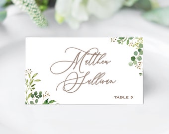 Greenery Place Cards with printed guest names - Greenery Escort Cards