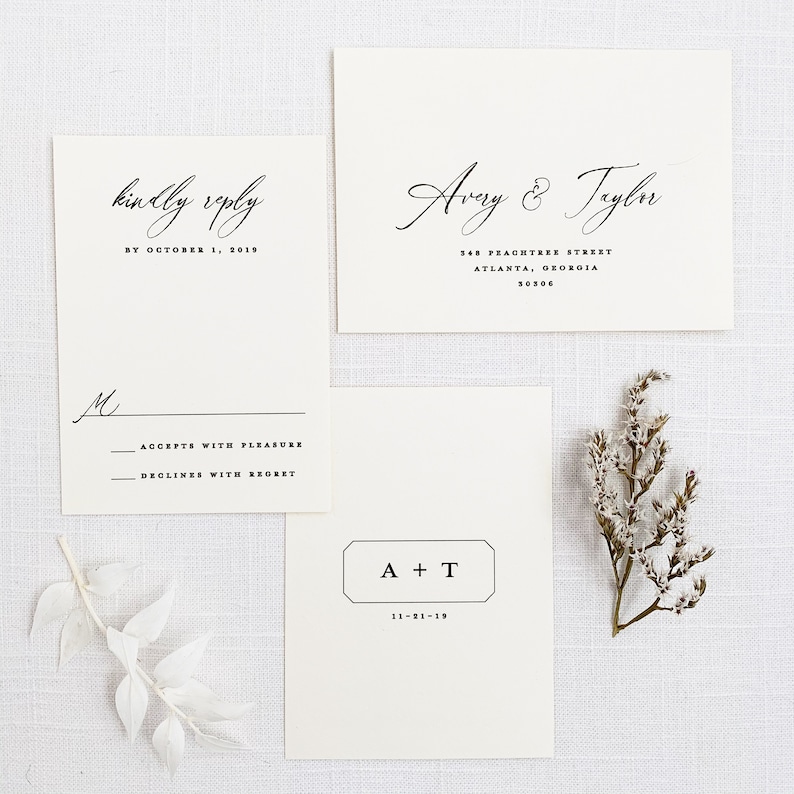 Modern Minimal Wedding Invitation - Modern Script Wedding Invitation - Minimal Invitation Sample Set image 2