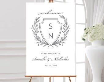 Classic Crest Wedding Welcome Sign - Classic Wedding Welcome Sign - Crest Wedding Sign