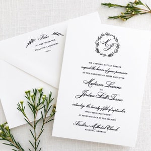 Classic Wreath Wedding Invitations Traditional Wedding Invitations Monogram Wreath Invitation SAMPLE SET image 3