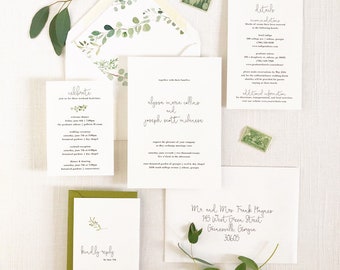 Minimal Greenery Wedding Invitations - Fun Modern Wedding Invitations - Modern Greenery Invitations - SAMPLE SET