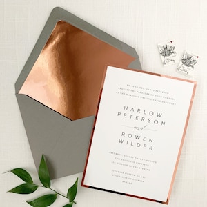 Copper and Grey Modern Wedding Invitation Set Sample Copper Invitations Grey Wedding Invitations SAMPLE SET image 3