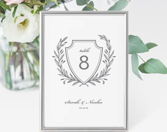 Classic Crest Table Numbers - classic table number cards - wedding table numbers - reception table numbers