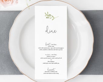 Minimal Greenery Wedding Menu Cards - Wedding Menu - Menu Cards - Wedding Reception Menu