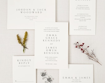 Modern Elegance Wedding Invitation - Modern Wedding Invitation - Minimal Invitation Sample Set - Emma Grace Invitation