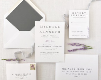 Lavender Wedding Invitation Set Sample - Simple Invitations - Minimal Wedding Invitations