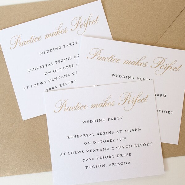 Practice Makes Perfect Insert - Gold Rehearsal Dinner Insert - Wedding Party Insert for Rehearsal Dinner Invitations