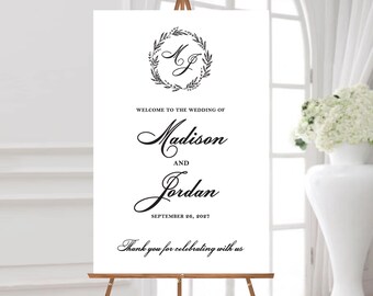 Classic Wreath Wedding Welcome Sign - Classic Wedding Welcome Sign - Wreath Wedding Sign