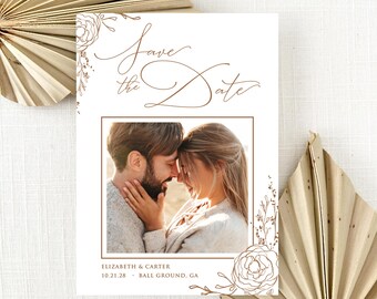 Modern Calligraphy Photo Save the Date - Floral Save the Date - garden save the date