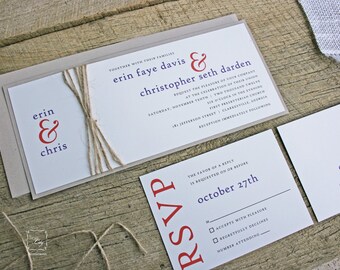 Rustic Wedding Invitation Set in Modern Rustic Twine Invitation Design - Sample