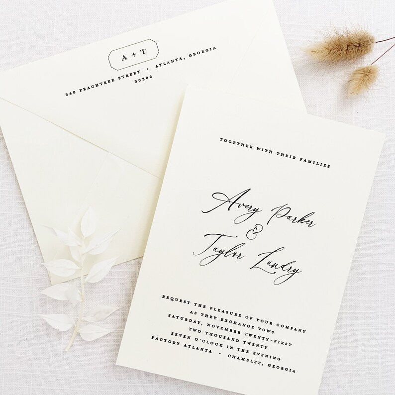 Modern Minimal Wedding Invitation - Modern Script Wedding Invitation - Minimal Invitation Sample Set image 6
