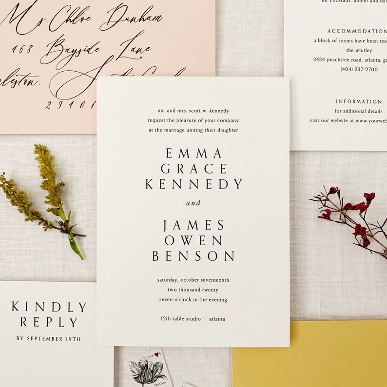 Modern Elegance Color Wedding Invitation - Modern Wedding Invitation - Minimal Invitation Sample Set image 2