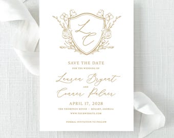 Gold Crest Save the Date - Classic Save the Date - Floral Crest Save the Date