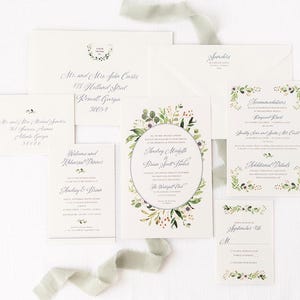 Greenery Wedding Invitation with Calligraphy Script SAMPLE SET image 1